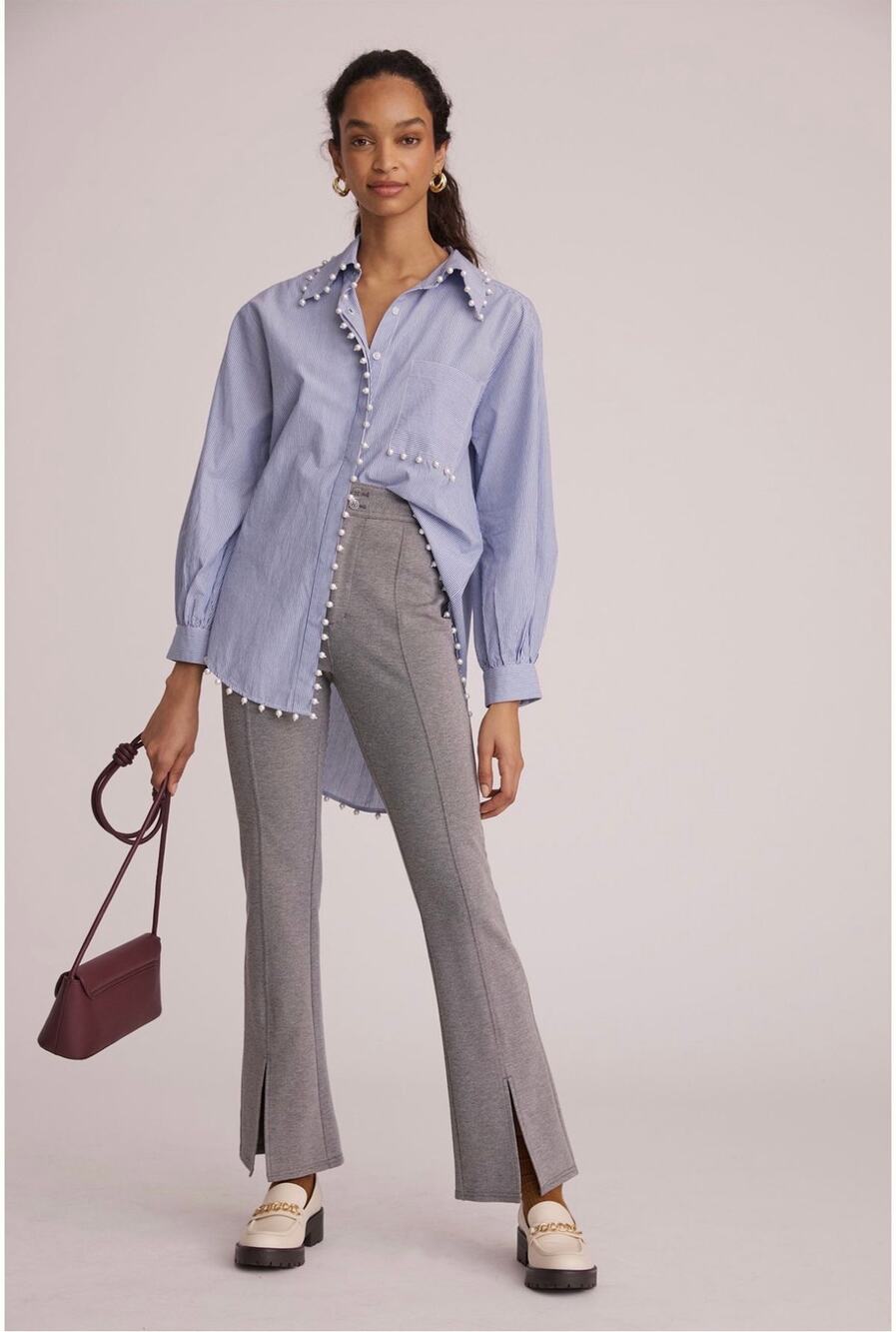 Anthropologie Maeve Seamed Flare Pants Gray Tweed Size 14